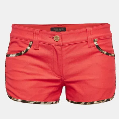 Pre-owned Roberto Cavalli Red Gabardine Cotton Contrast Trim Shorts S