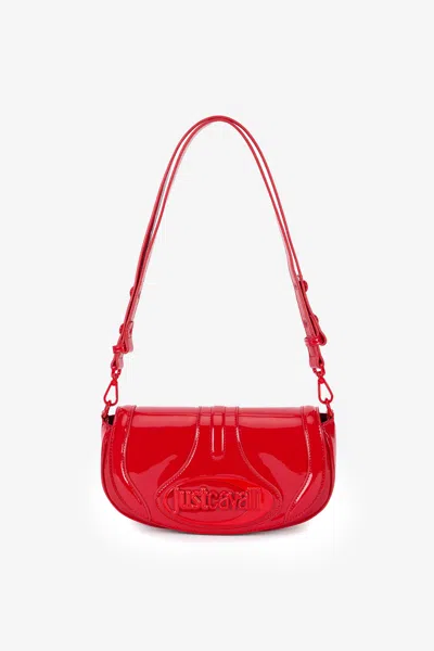 Roberto Cavalli Red Glossy Shoulder Bag With Logo