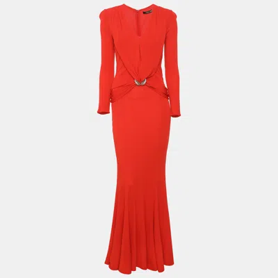 Pre-owned Roberto Cavalli Red Jersey Long Sleeve Maxi Dress M