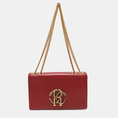 Pre-owned Roberto Cavalli Red Leather Rc Monogram Flap Chain Bag