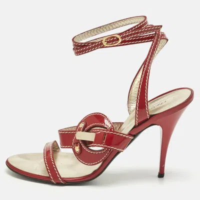 Pre-owned Roberto Cavalli Red Patent Leather Ankle Wrap Sandals Size 38