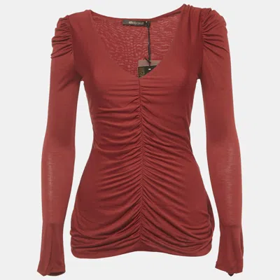 Pre-owned Roberto Cavalli Red Ruched Jersey Long Sleeve Top S