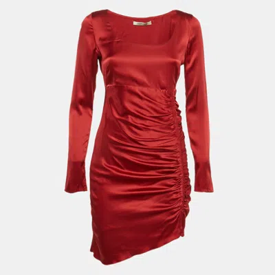 Roberto Cavalli Red Satin Silk Ruched Mini Dress