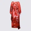 Roberto Cavalli Waist Belted Flowy Floral Knee Length Dress In Red