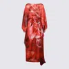 Roberto Cavalli Waist Belted Flowy Floral Knee Length Dress In Red