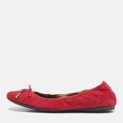 Roberto Cavalli Red Suede Scrunch Ballet Flats In Multi