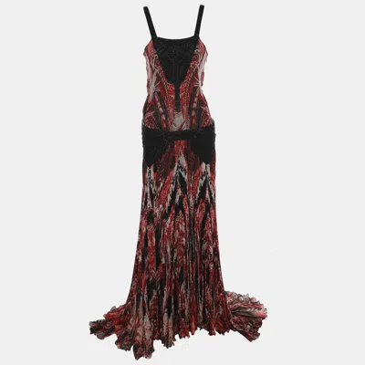 Pre-owned Roberto Cavalli Red/multicolor Chiffon Maxi Dress S