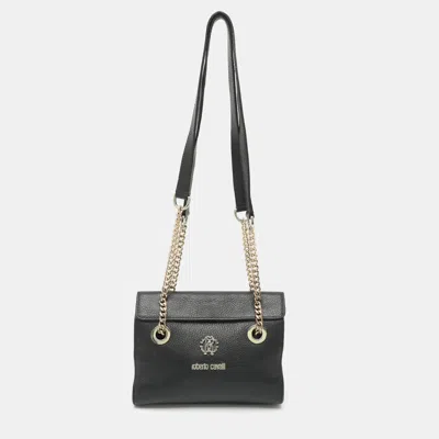Pre-owned Roberto Cavalli Regina Small Black Leather Flap Bag