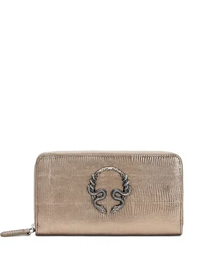Roberto Cavalli Reptile-effect Wallet In Neutral