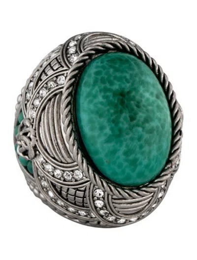Pre-owned Roberto Cavalli Resin & Crystal Dome Cocktail Ring In Green