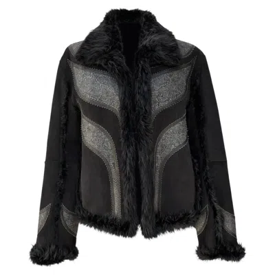 Pre-owned Roberto Cavalli Reversible Beaver Shearling Fur Jacket With Embroidered Leather In Black