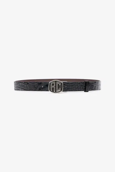 Roberto Cavalli Reversible Belt With Rc Monogram In Black