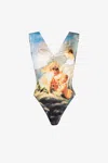 Roberto Cavalli Wild Leda Swimsuit In Light Blue