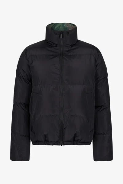 Roberto Cavalli Reversible Tiger Camu Print Puffer Jacket In Black