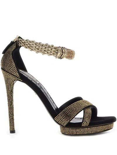 Roberto Cavalli Rhinestone-embellished Heeled Sandals In Black