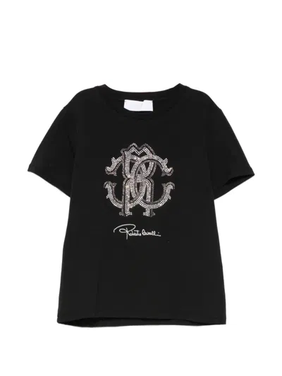 Roberto Cavalli Kids' Rhinestone-embellished T-shirt In Black
