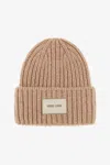 Roberto Cavalli Ribbed Alpaca Blend Beanie With Logo In Light Brown