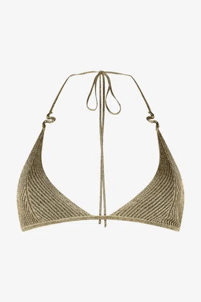 Roberto Cavalli Ribbed Black And Gold Bralette With Serpents