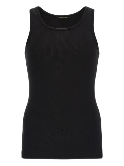 Roberto Cavalli Ribbed Cotton Tank Top In Black