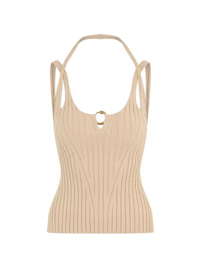 Roberto Cavalli Ribbed-knit Halterneck Top In Brown