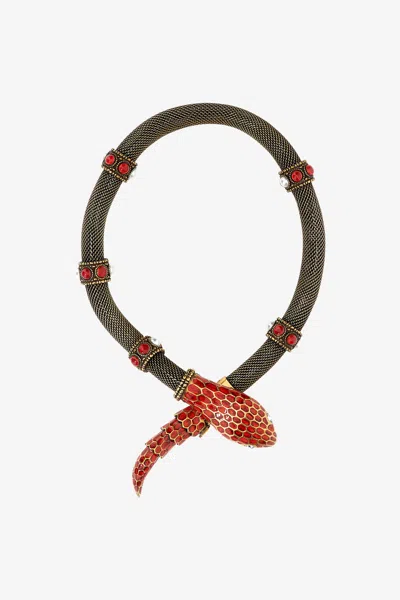 Roberto Cavalli Rigid Necklace With Snake And Decoration In Green