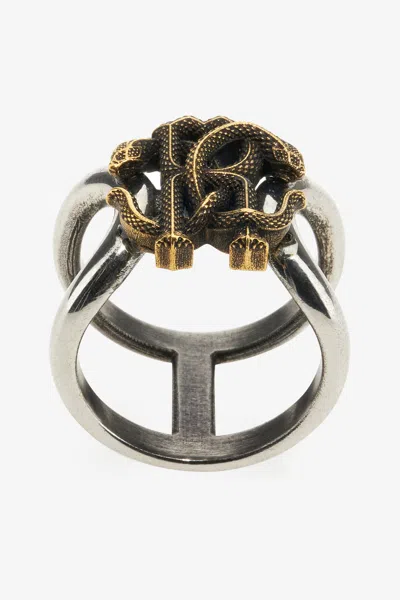 Roberto Cavalli Ring With Monogram Rc In Silver/gold