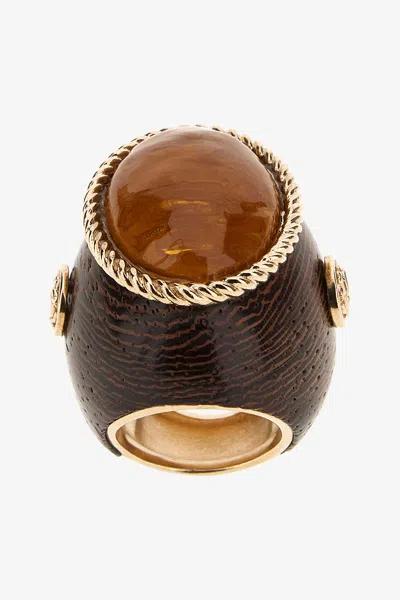Roberto Cavalli Ring With Stone In Brown