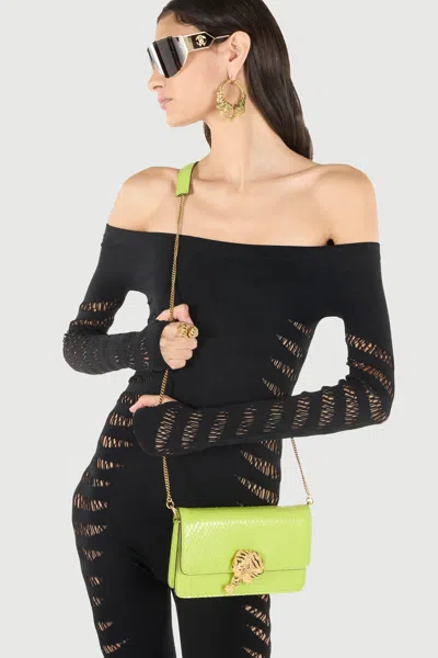 Roberto Cavalli Roar Bag With Bejeweled Tiger In Light Green