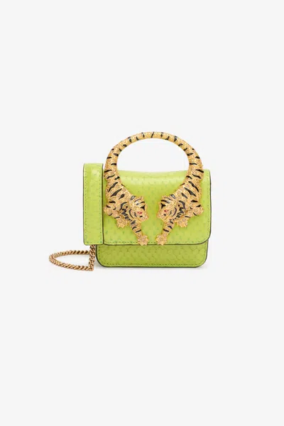 Roberto Cavalli Roar Bag With Bejeweled Tigers In Light Green