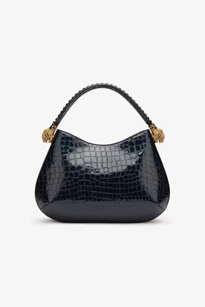 Roberto Cavalli Roar Bag With Crocodile Print In Dark Blue