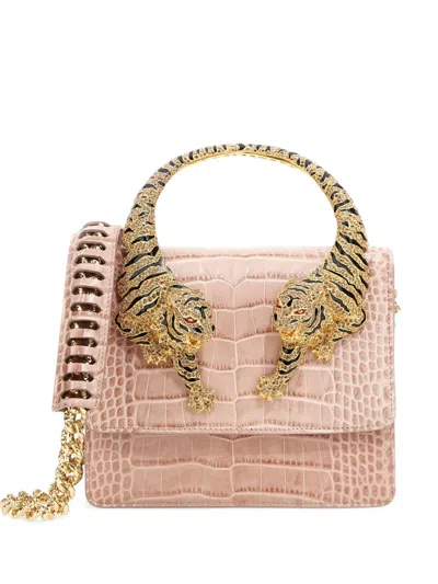 Roberto Cavalli Roar Crocodile-effect Tiger-detail Handbag In Pink