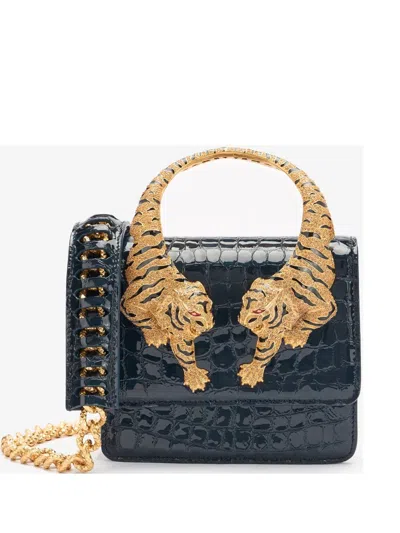 Roberto Cavalli Roar Crocodile-print Mini Bag In Blau