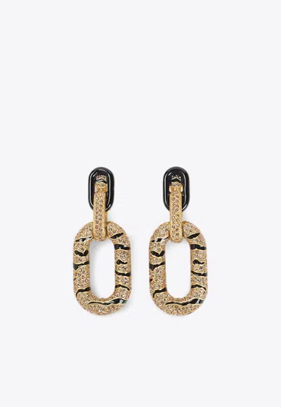 Roberto Cavalli Tiger-stripes Crystal-embellishment Earrings In Gold