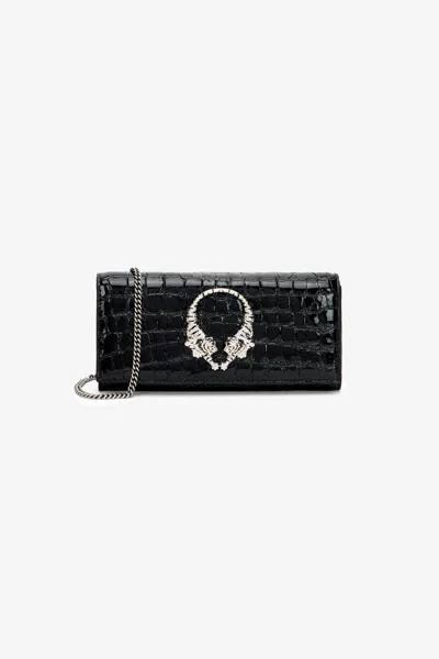 Roberto Cavalli Croc-effect Tiger-head Chain Wallet In Black