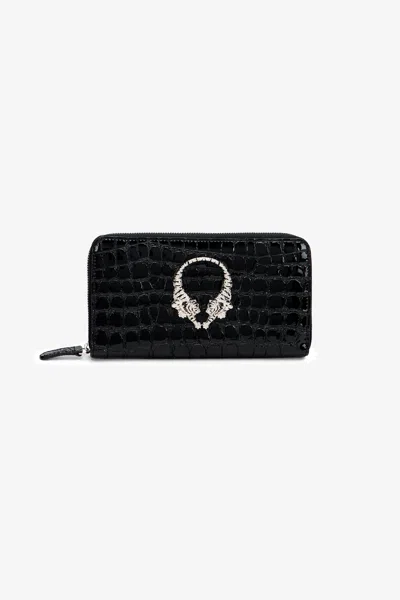 Roberto Cavalli Roar Lederportemonnaie Mit Reissverschluss In Black