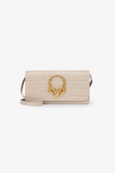 Roberto Cavalli Croc-effect Tiger-plaque Shoulder Bag In Neutral