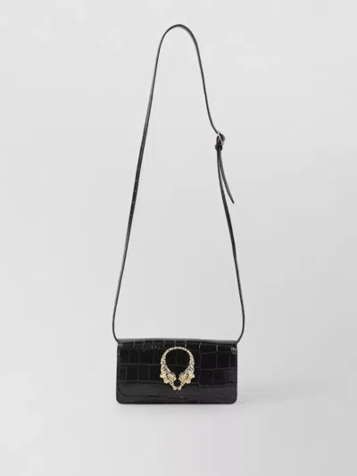 Roberto Cavalli Roar Mini Shoulder Bag Crocodile Gold Strap In Black