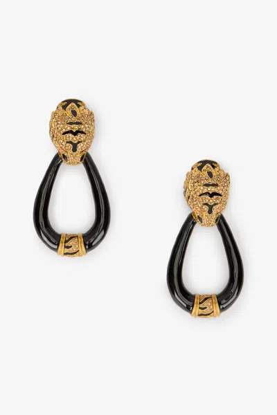 Roberto Cavalli Roar Panther Earrings In Golden Yellow/topaz