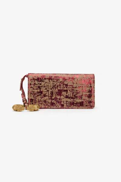 Roberto Cavalli Roar Pochette Bag Burgundy Laminated Leather In Red
