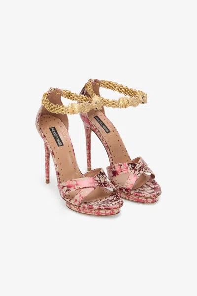 Roberto Cavalli Roar Burgundy Laminated Leather Sandal In Red