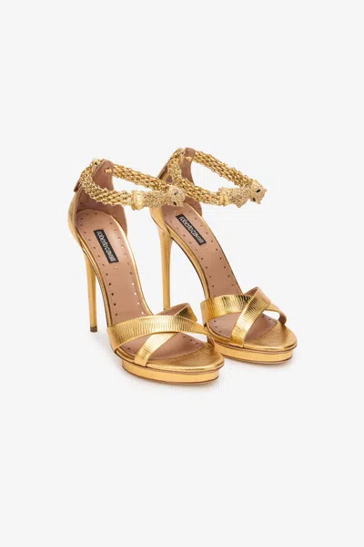 Roberto Cavalli Roar Gold Leather Sandals