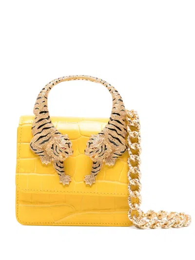 Roberto Cavalli Roar Tiger Handle Shoulder Bag In Yellow