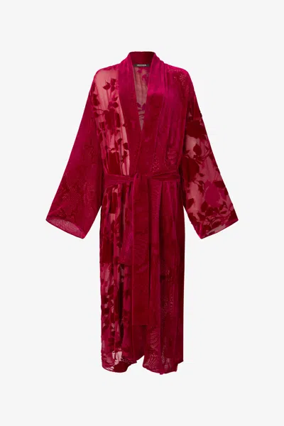 Roberto Cavalli Robe With Rose And Python Pattern In Red