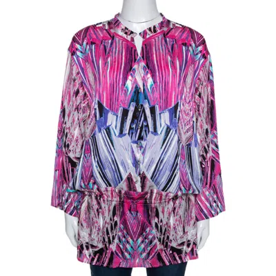 Roberto Cavalli Robert Cavalli Pink Printed Stretch Silk Tunic Top In Animal Print