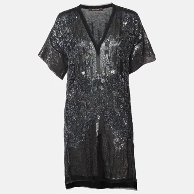 Roberto Cavalli Roberto Cavallli Black Sequined Silk Mini Shift Dress In Gray