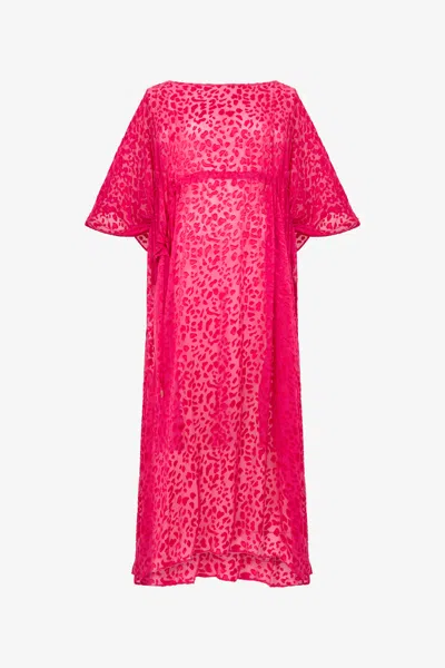 Roberto Cavalli Rosa Kaftan Mit Ton-in-ton-leopardenmuster In Cherry