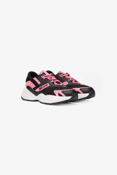 Roberto Cavalli Pink And Black Chunky Sneakers In Multi