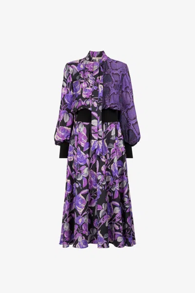Roberto Cavalli Rose And Python-print Dress In Purple