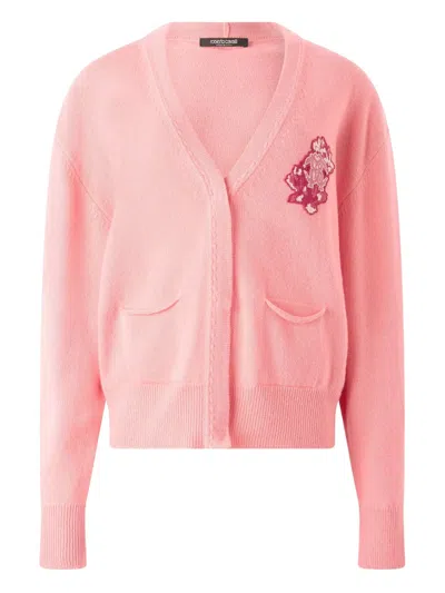 ROBERTO CAVALLI ROSE-EMBELLISHED POCKET CARDIGAN