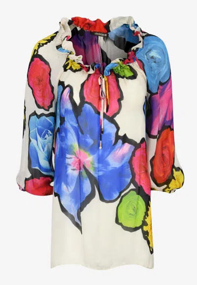 Roberto Cavalli Rose Print Chiffon Blouse In Multi
